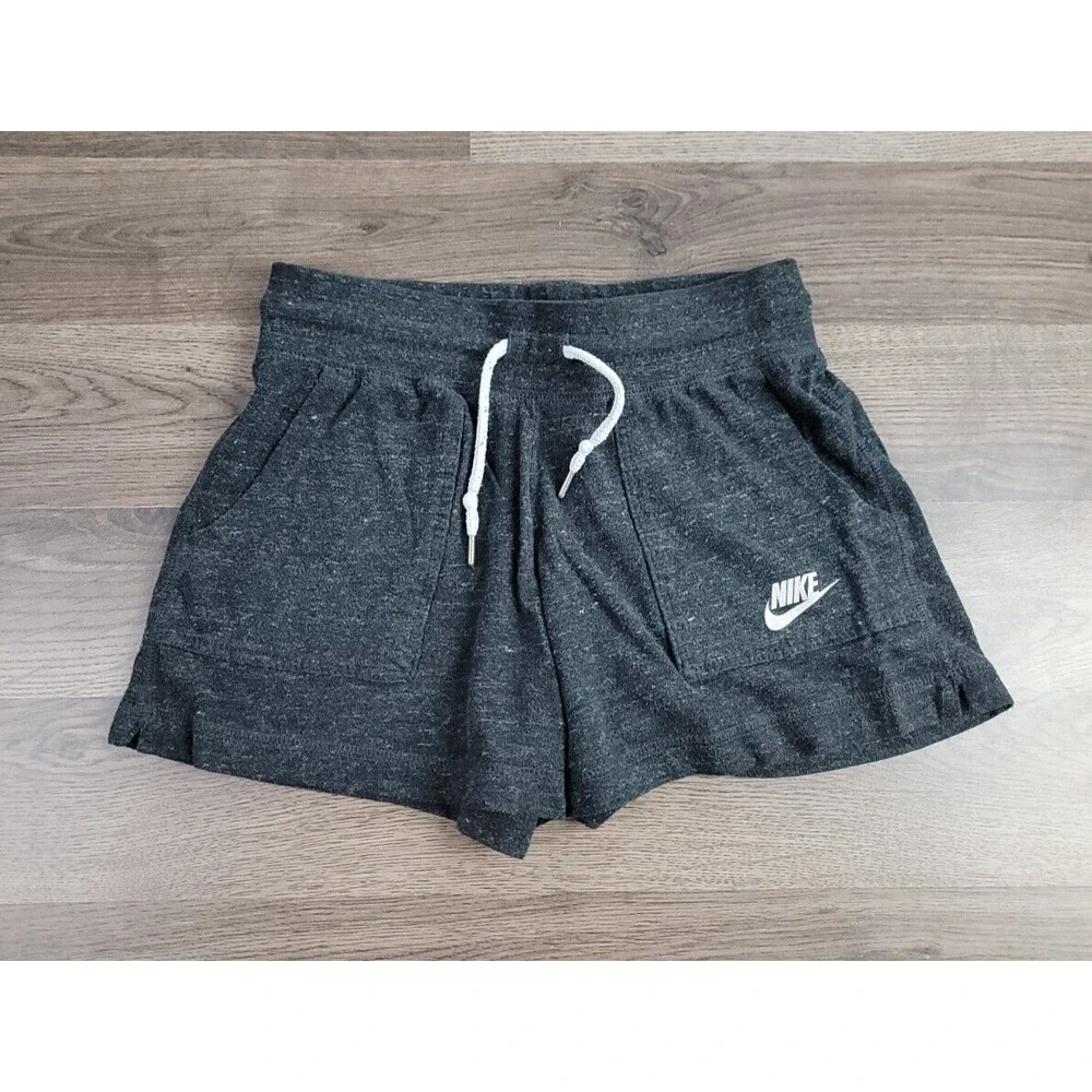 Nike Sportswear Shorts Gym Vintage Girls Large Gray Drawstring Pockets Stretch